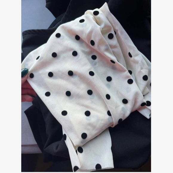 Cream Off White Polka Dot Mesh Sheer Long Sleeve Tee Shirt Top - Picture 11 of 12